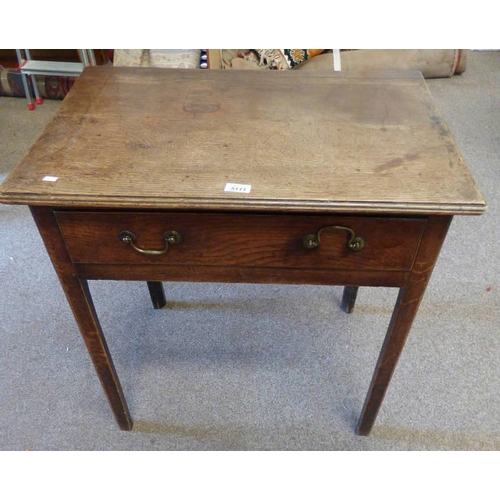 5111 - 19TH CENTURY OAK SIDE TABLE WITH DRAWER & SQUARE SUPPORTS, 76CM TALL X 74CM WIDE