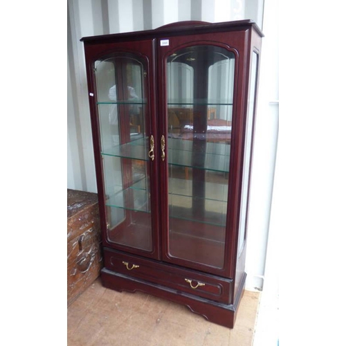 5325 - MAHOGANY DISPLAY CABINET WITH 2 GLAZED PANEL DOORS & GLASS SHELVED INTERIOR OVER DRAWER, 152CM TALL ... 