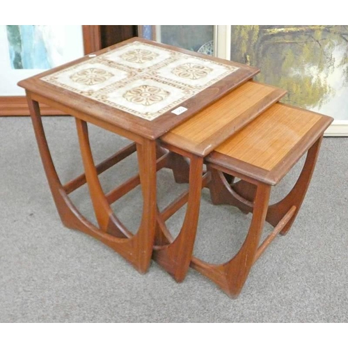 5629 - TEAK NEST OF 3 TABLES WITH TILE INSET TOP OF LARGEST