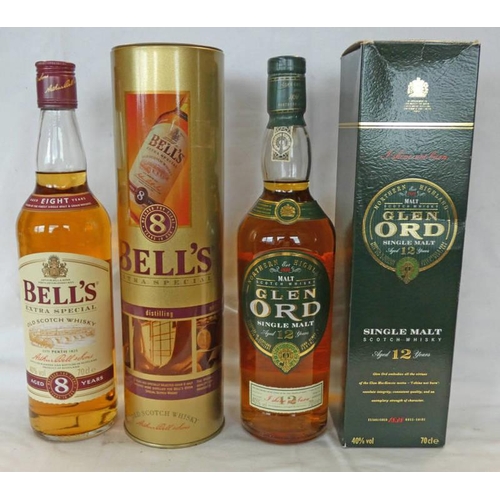 2010 - 2 BOTTLES: GLEN ORD 12 YEAR OLD SINGLE MALT WHISKY - 70CL, 40% VOL. BOXED & BELL'S 8 YEAR OLD BLENDE... 