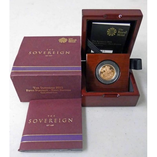 2543 - 2015 GOLD PROOF SOVEREIGN IN CASE OF ISSUE WITH C.O.A.