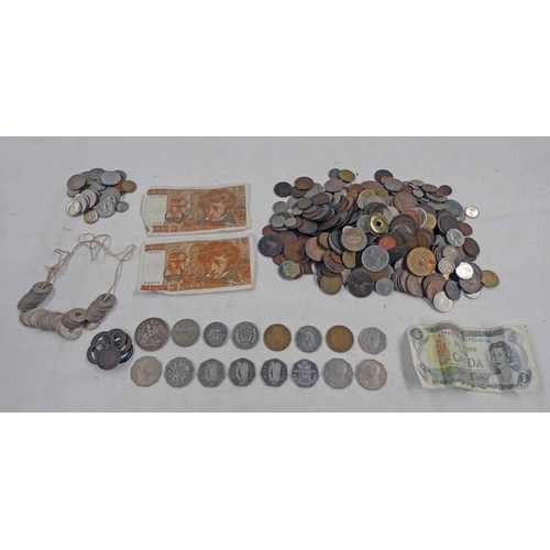 2636 - SELECTION OF VARIOUS WORLDWIDE COINAGE TO INCLUDE 1892 VICTORIA CROWN, BRITISH WEST AFRICA ONE TENTH... 