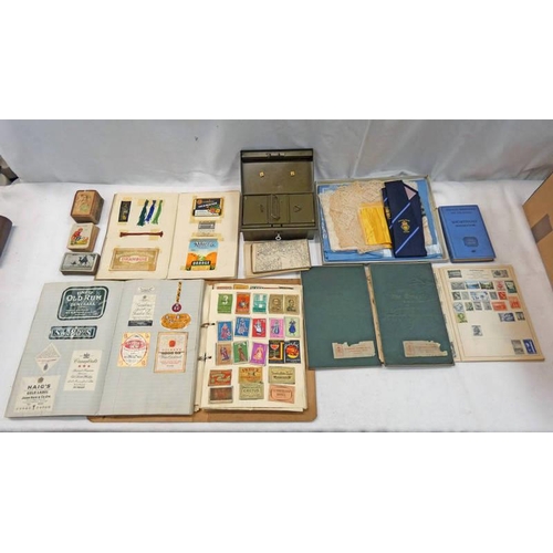 2641 - GOOD SELECTION OF MATCHBOXES, CIGARETTE CARDS, STAMPS, LABELS ETC TO INCLUDE ALBUMS OF VARIOUS WHISK... 