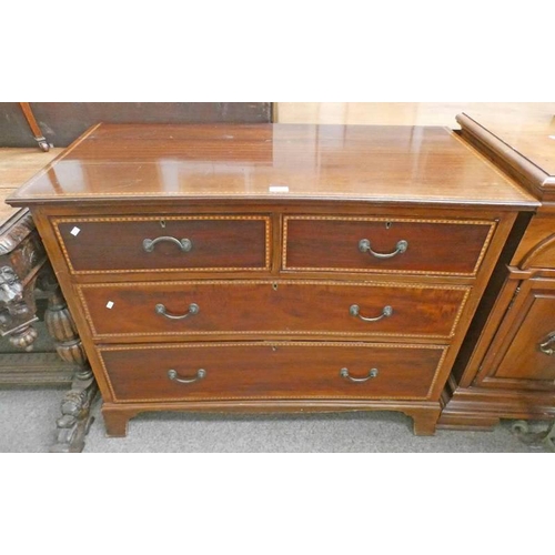 5588 - LATE 19TH CENTURY MAHOGANY CHEST WITH DECORATIVE BOX WOOD INLAY & 2 SHORT OVER 2 LONG DRAWERS. 80CM ... 