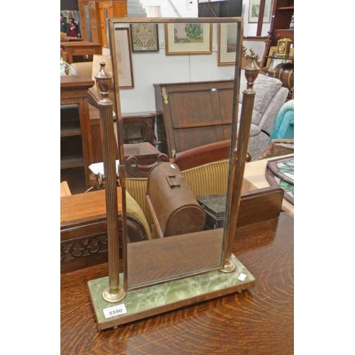 5590 - BRASS DRESSING TABLE MIRROR WITH HARDSTONE BASE