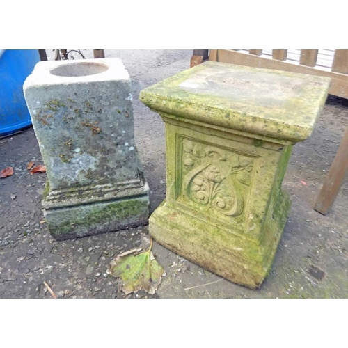 6022 - CONCRETE GARDEN PLINTH WITH EMBOSSED DECORATION  43 CM TALL X 32 CM WIDE