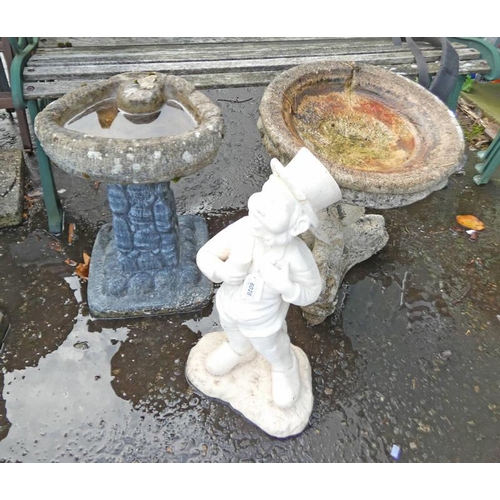 6028 - TWO CONCRETE BIRD BATHS AND FIGURE