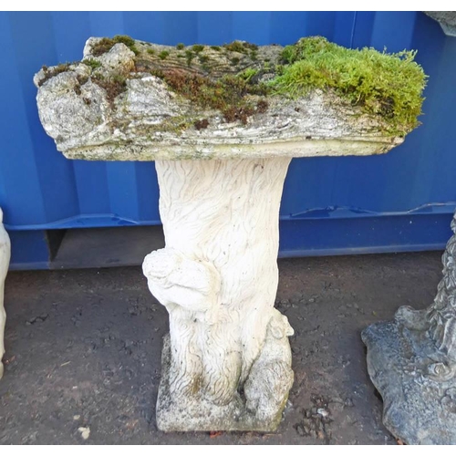 6051 - CONCRETE BIRDBATH WITH ANIMAL DECORATION  68 CM TALL