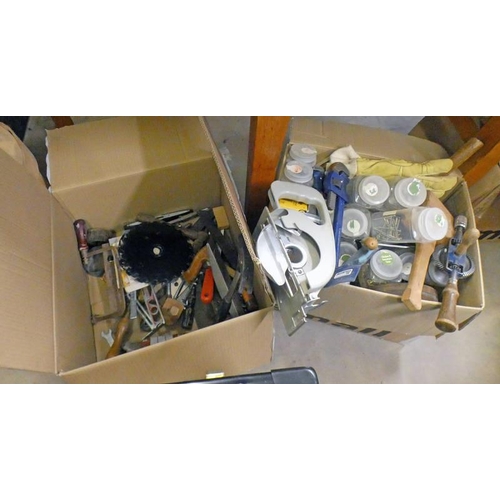 6092 - BOX OF VARIOUS TOOLS & JARS OF ALL SIZED SCREWS, ETC