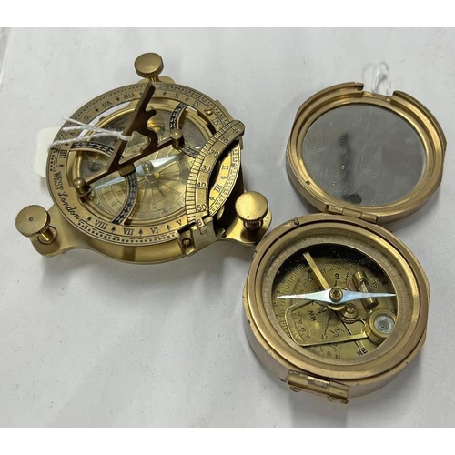 1153 - BRASS COMPASS BY STANLEY LONDON & 1 OTHER BRASS COMPASS BY WEST LONDON -2-