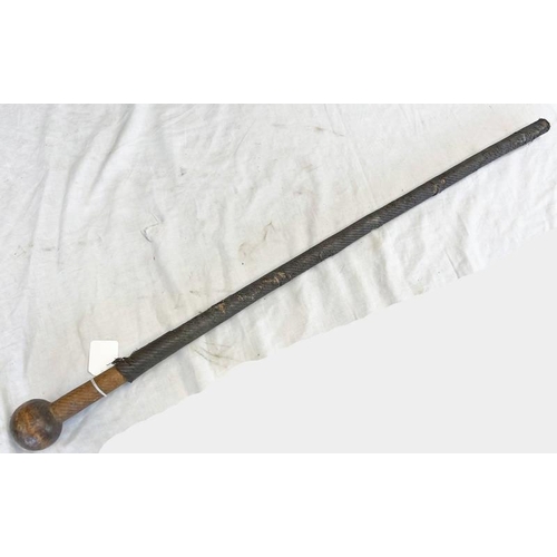 1460 - EARLY 20TH CENTURY ZULU KNOBKERRIE WITH GLOBULAR HEAD ON WIRE BOUND SHAFT  83 CM LONG