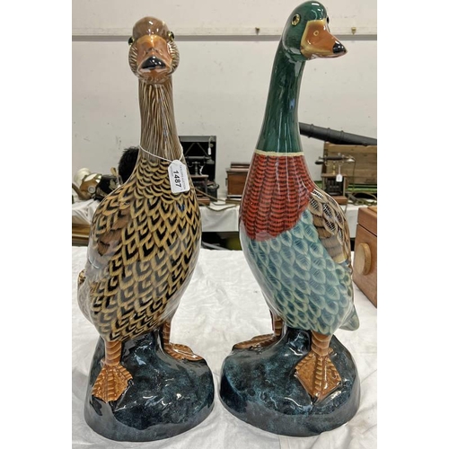 1487 - PAIR OF COMPOSITE DUCK ORNAMENTS, 62 CM TALL