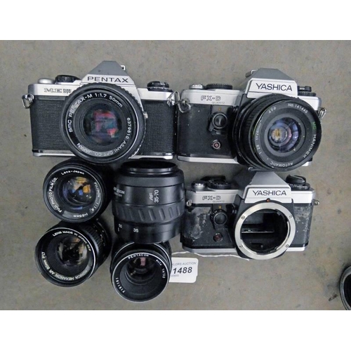 1488 - PENTAX ME SUPER WITH PENTAX - M 1:1.7 LENS, YASHICA FX-D QUARTZ WITH HANIMEX 1:28 LENS,YASHICA FX-D ... 