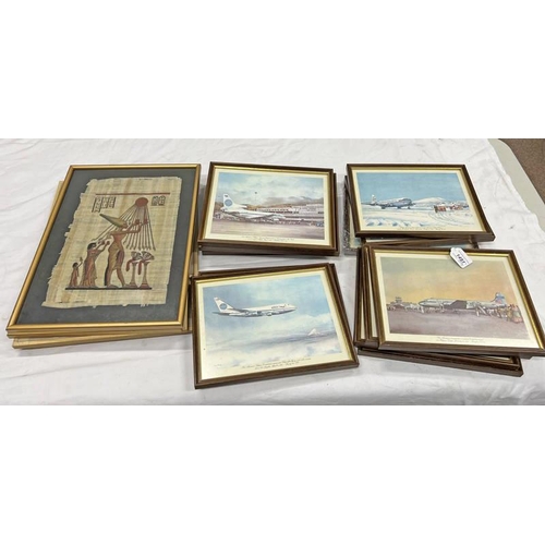 1491 - SELECTION OF FRAMED PRINTS TO INCLUDE EGYPTIAN STYLE PICTURES, PRINTS OF AIRPLANES ETC