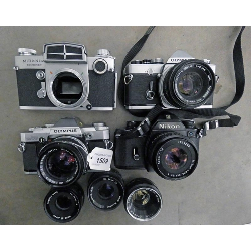 1509 - NIKON EM WITH NIKON SERIES E 1:1.8 LENS,OLYMPUS OM30 WITH OLYMPUS OM-SYSTEM 1:1.4 LENS, OLYMPUS OMT ... 