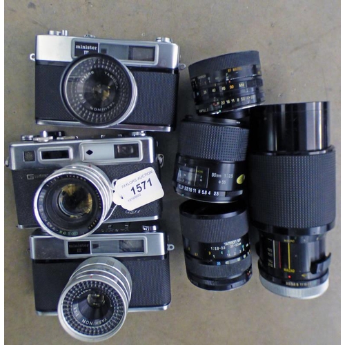 1571 - X2 YASHICA MINISTER III W/YASHICA 1:2.8 45MM LENS, YASHICA ELECTRO 35 W/YASHICA 1:1.7 45MM LENS, TAM... 