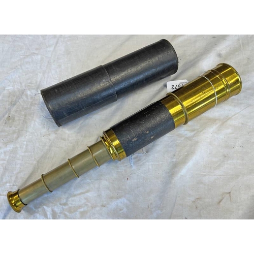 1572 - 4 DRAW LACQUERED BRASS AND LEATHER TELESCOPE