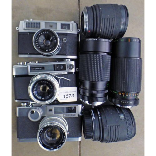 1573 - RANK MAMIYA WITH MAMIYA SEKOR 1:2.8 40MM LENS, YASHICA MINISTER - D WITH YASHICA YASHINON 1:2.8 45MM... 