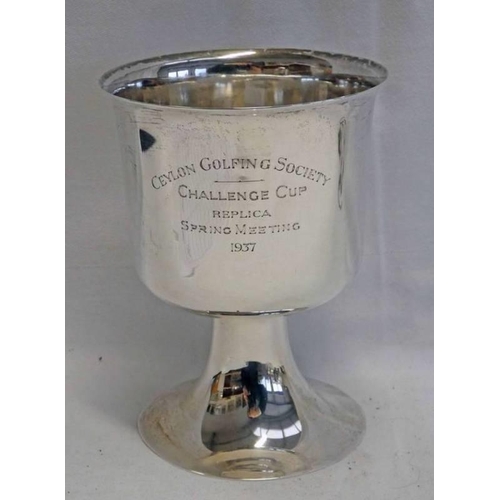 234 - SILVER PRESENTATION GOBLET : CEYLON GOLFING SOCIETY CHALLENGE CUP REPLICA SPRING MEETING 1937, HALLM... 