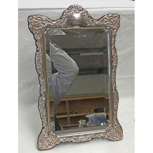 290 - SILVER MIRROR WITH FOLIATE EMBOSSED FRAME, SHEFFIELD 1995 - 37.5 X 24 CM