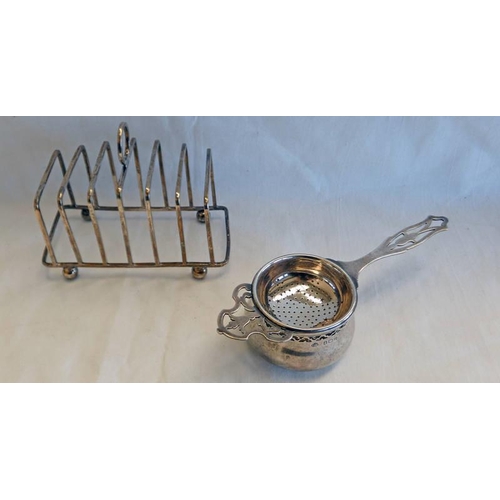 342 - SILVER 7-BAR TOASTRACK & SILVER TEASTRAINER WITH BOWL - 210 G