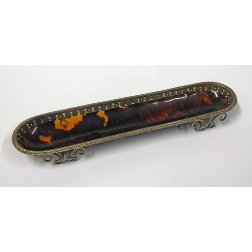 360 - SILVER MOUNTED TORTOISE SHELL PEN TRAY, LONDON 1903 - 22.5 CM LONG