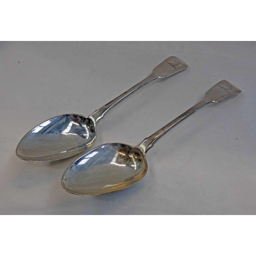 395 - PAIR GEORGE III SILVER TABLESPOONS BY WILLIAM CHAWNER II, LONDON 1815 - 130 G