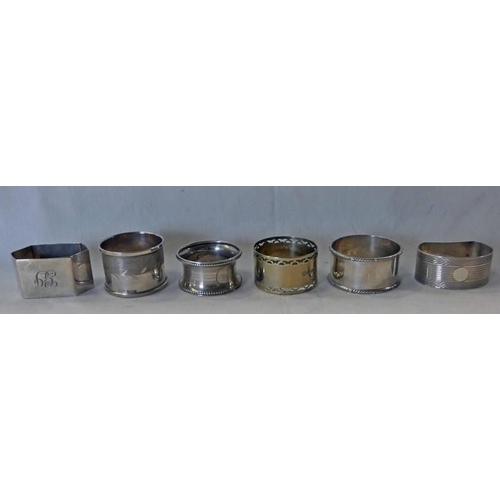 397 - 6 VARIOUS SILVER NAPKIN RINGS - 120 G