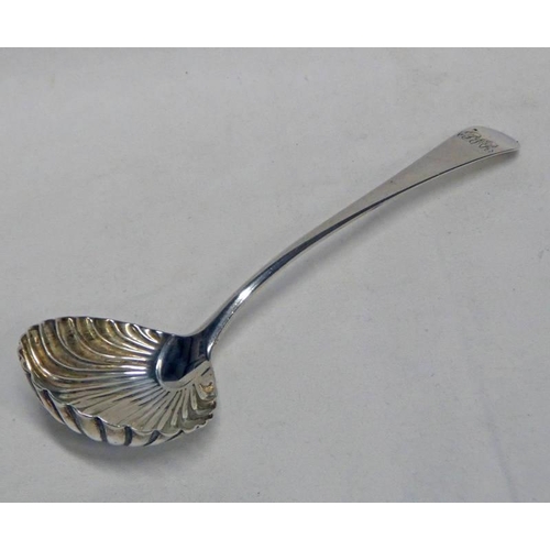 403 - GEORGE III SILVER SAUCE LADLE WITH FLUTED BOWL BY HESTER BATEMAN, LONDON 1778