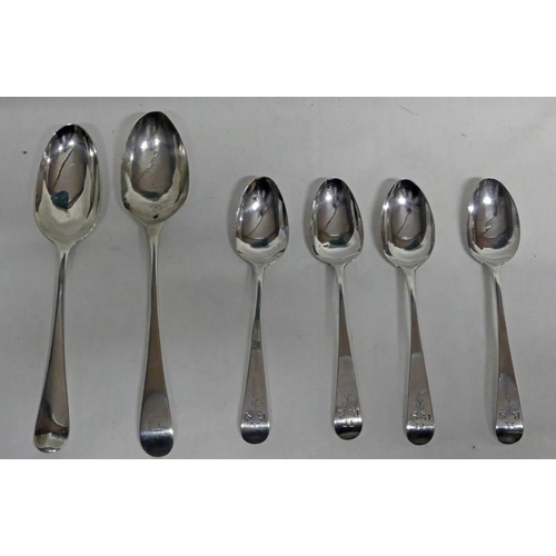 411 - 2 GEORGE III SILVER TEASPOONS & SET OF 4 GEORGE III SILVER TEASPOONS  - 110G