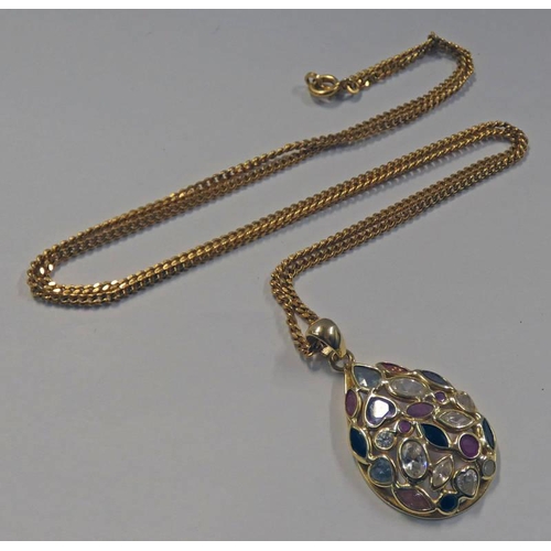 422 - 18CT GOLD MULTI-GEM SET PENDANT ON AN 18CT GOLD CHAIN NECKLACE - 10.8G