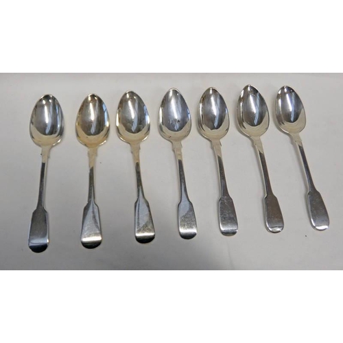 432 - 2 PAIRS OF GEORGIAN SILVER DESSERT SPOONS & 3 OTHER SILVER DESSERT SPOONS, LONDON 1825-1836 - 280G T... 