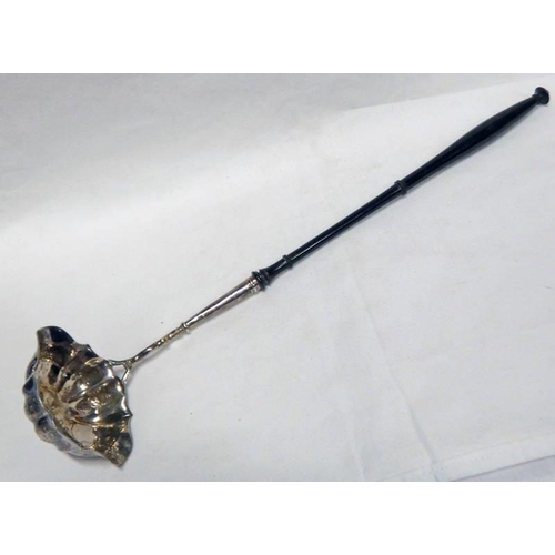 479 - GEORGE II SILVER DOUBLE SPOUT PUNCH LADLE WITH ENGRAVED DECORATION, LONDON 1747