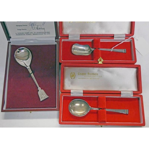 484 - CASED SILVER MILLENNIUM COMMEMORATIVE SPOON BY A EDWARD JAMES & 2 CASED SILVER SPOONS BY COOPER BROT... 