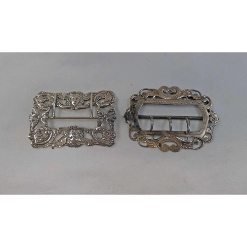 495 - SILVER BUCKLE DECORATED WITH CHERUBS BY MILLS & HILL, BIRMINGHAM 1894 & 1 OTHER SILVER BUCKLE - 65 G