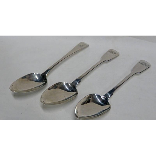 502 - GEORGE III SILVER TABLESPOON, LONDON 1810 & PAIR OF GEORGE IV SILVER TABLESPOONS, LONDON 1826 - 220G... 