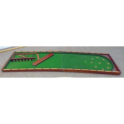 5109 - EARLY 20TH CENTURY MAHOGANY FOLDING GAMES BOARD, 214CM LONG