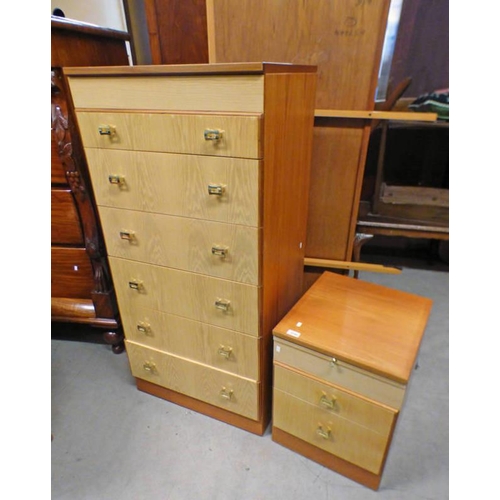 5140 - TEAK CHEST OF 6 DRAWERS AND TEAK BEDSIDE CHEST OF SLIDE OVER 2 DRAWERS