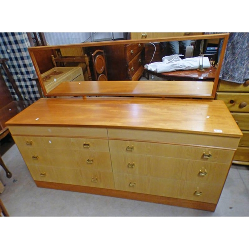 5141 - TEAK DRESSING CHEST WITH MIRROR OVER 6 DRAWERS 149CM LONG