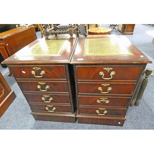 5207 - PAIR OF MAHOGANY 2 DRAWER FILING CHESTS WITH LEATHER INSET TOPS. 76CM TALL X 50 CM WIDE