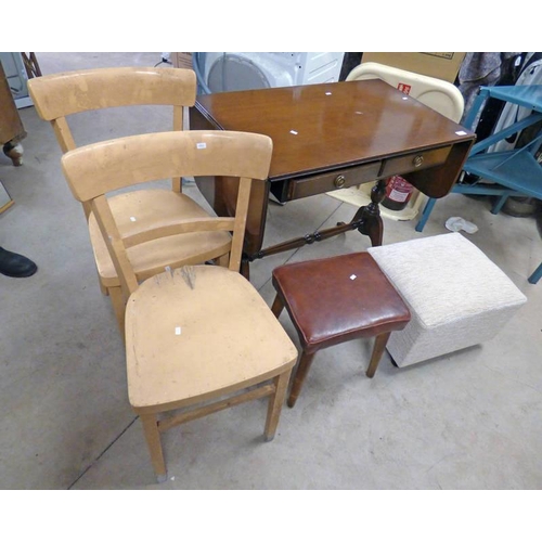 5222 - MAHOGANY SOFA TABLE WITH 2 DRAWERS, 2 CHAIRS ETC