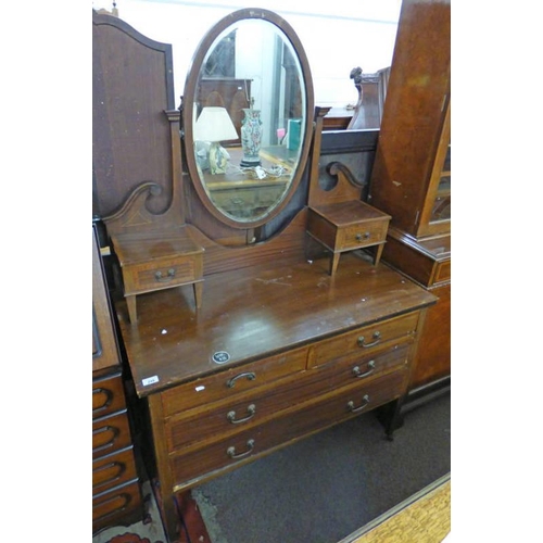 5251 - LATE 19TH CENTURY CROSSBANDED MAHOGANY DRESSING CHEST WITH MIRROR & 2 FRIEZE DRAWERS OVER BASE OF 2 ... 