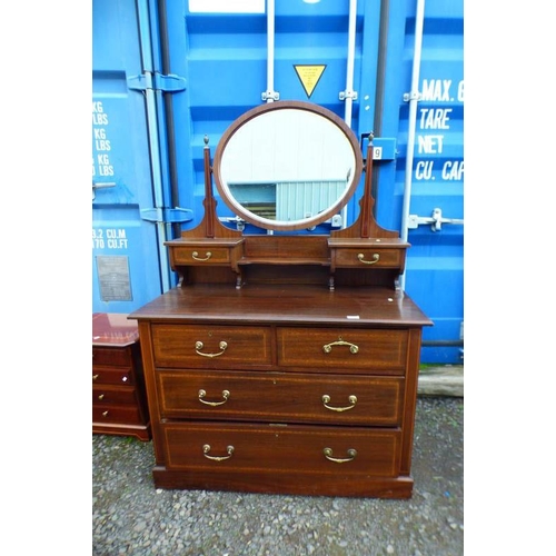 5268 - EARLY 20TH CENTURY INLAID MAHOGANY DRESSING CHEST WITH MIRROR AND 2 FRIEZE DRAWERS OVER BASE OF 2 SH... 