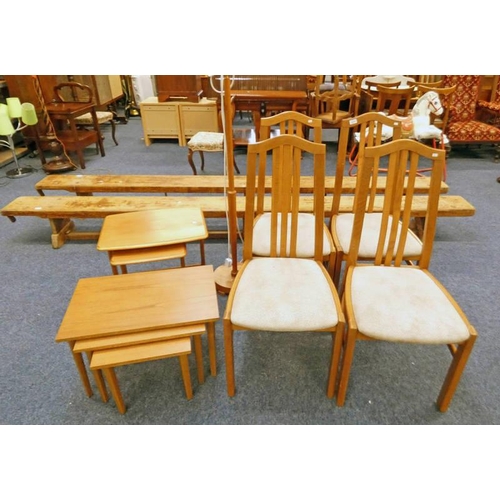 5270 - SET OF 4 TEAK CHAIRS, TEAK STANDARD LAMP, TEAK NEST OF TABLES, ETC