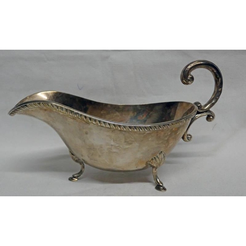 529 - SILVER SAUCE BOAT WITH SCROLL HANDLE, MARKS RUBBED - 160 G