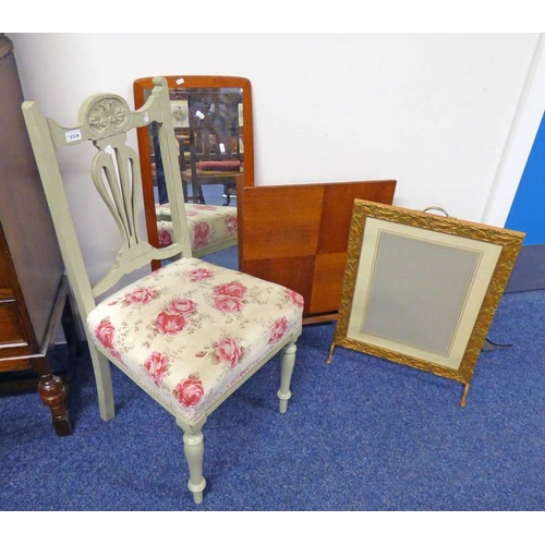 5334 - PAINTED CHAIR ON TURNED SUPPORTS, GILT FRAMED FIRE SCREEN ETC