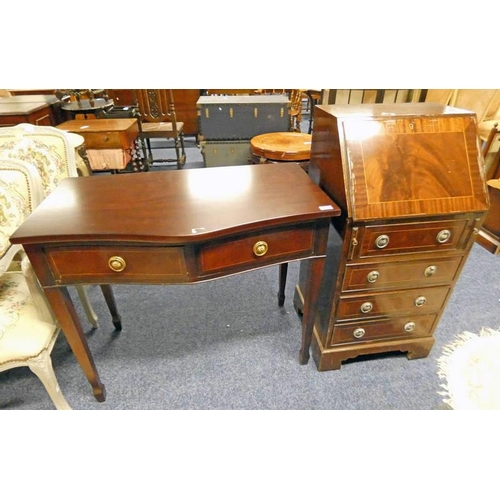 5359 - MAHOGANY SIDE TABLE WITH 2 DRAWERS AND MAHOGANY BUREAU WITH FALL FRONT OVER 4 DRAWERS