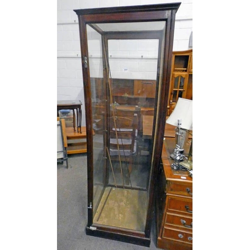 5501 - LATE 19TH/ EARLY 20TH CENTURY MAHOGANY DISPLAY CASE WITH GLAZED PANEL DOOR - AS FOUND, 198CM TALL