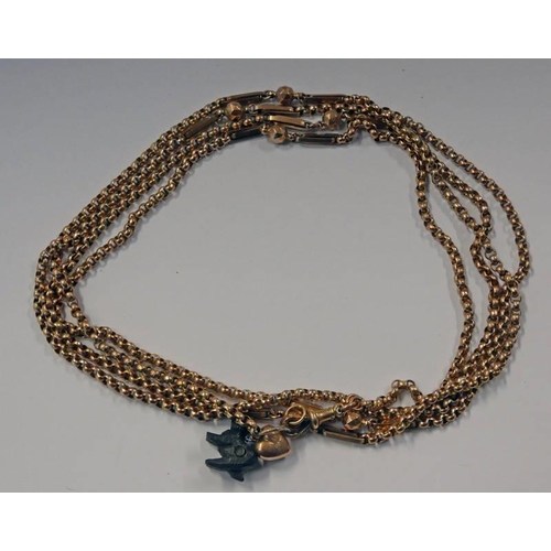 567 - EARLY  20TH CENTURY 9CT GOLD FANCY LINK GUARD CHAIN - 32.5 G