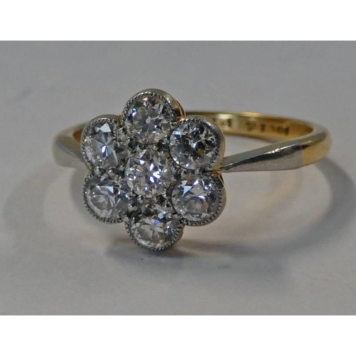 574 - 18CT GOLD & PLATINUM DIAMOND SET FLOWER HEAD CLUSTER RING, APPROX 0.35 CARATS IN TOTAL.